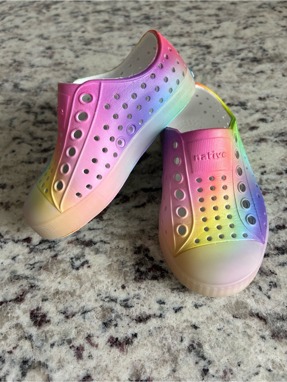 Native Kids Water Shoe - Pastel Rainbow Gradient Pink Yellow Blue